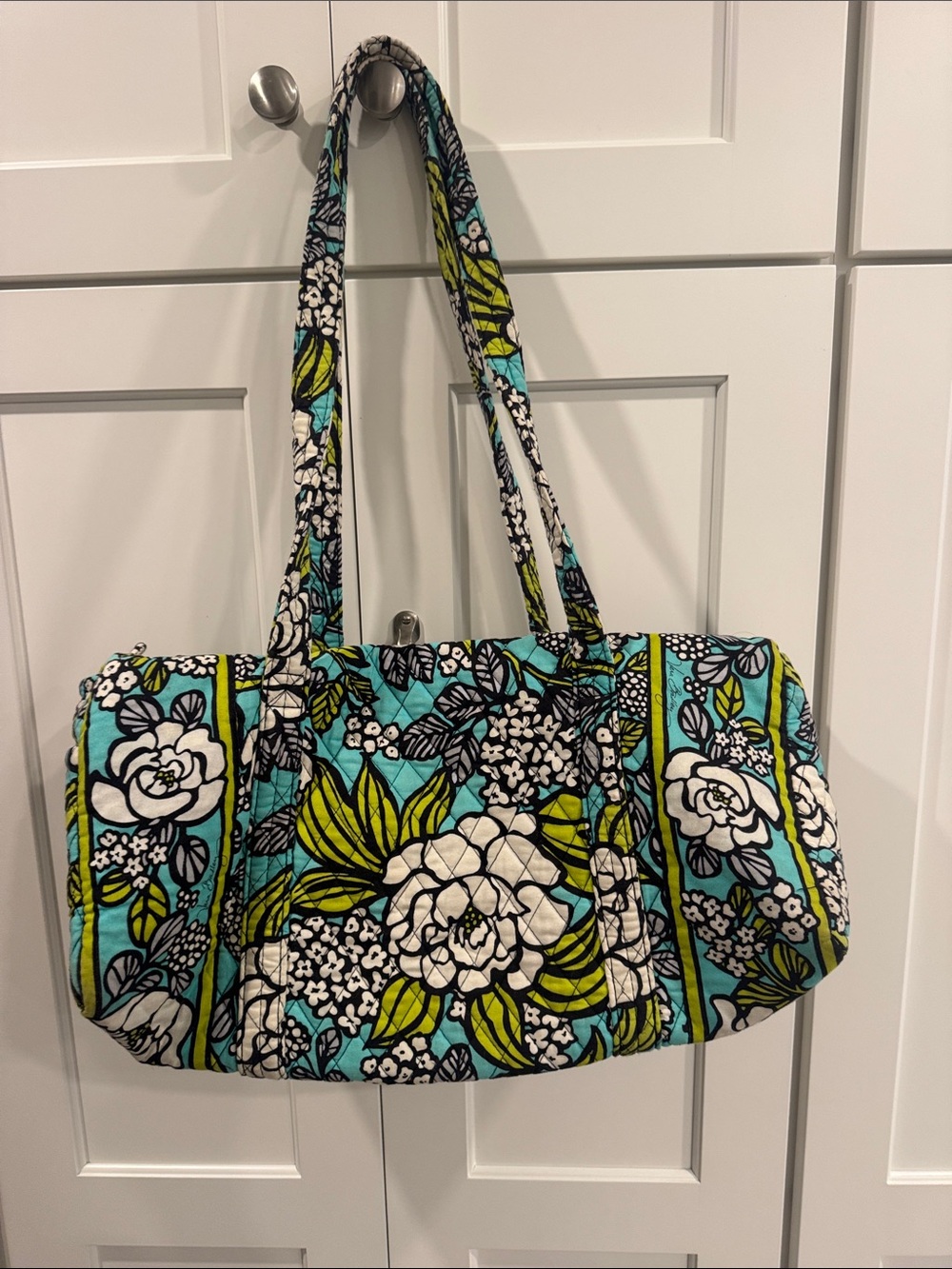 Vera Bradley Quilted Floral Travel Tote in Teal, Lime & White